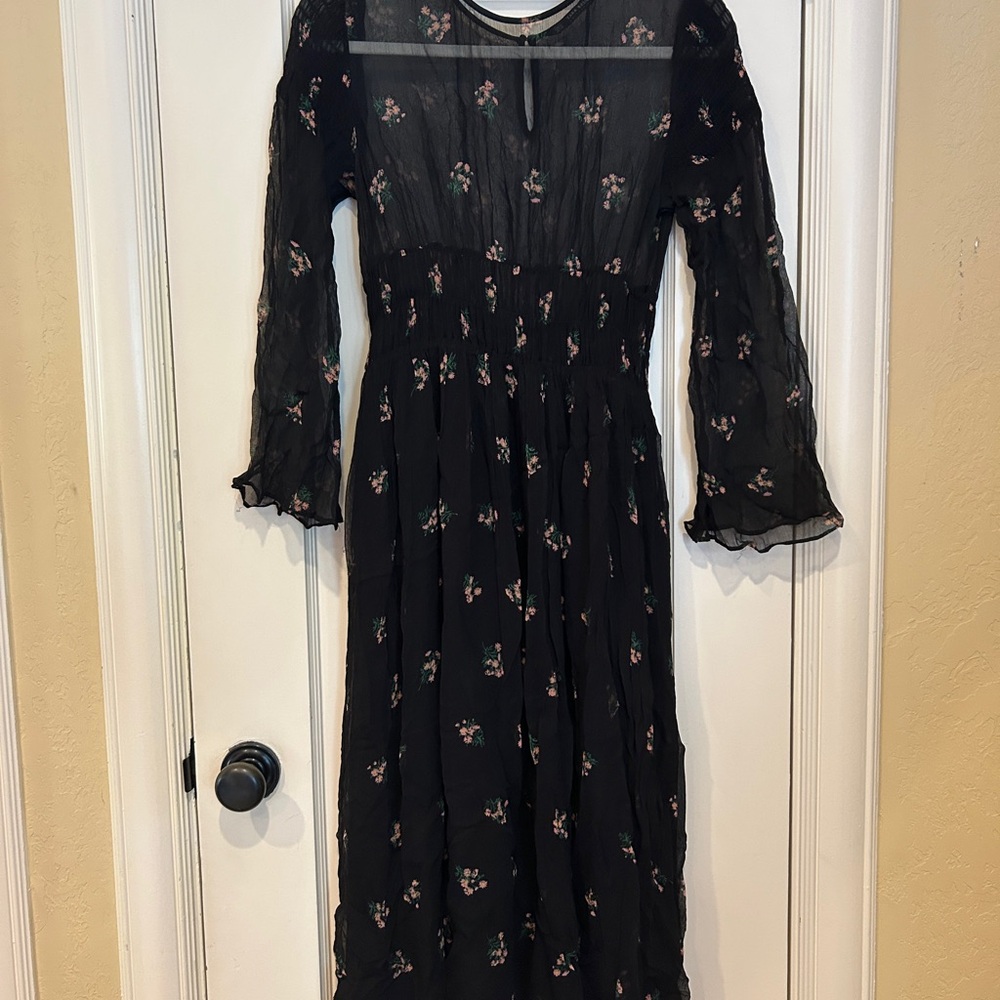 Zara Black Floral Long Sleeve Dress
